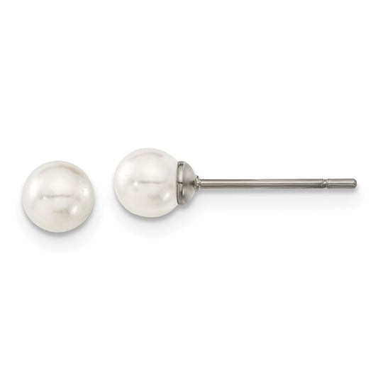 TBE121 Chisel Titanium Polished 5mm Imitation Pearl Post Earrings