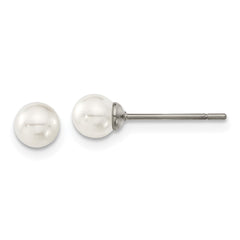 TBE121 Chisel Titanium Polished 5mm Imitation Pearl Post Earrings