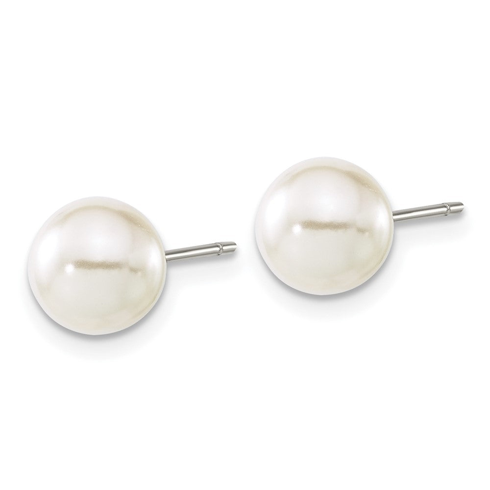 TBE122 Chisel Titanium Polished 7.75mm Imitation Pearl Post Earrings