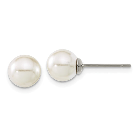 TBE122 Chisel Titanium Polished 7.75mm Imitation Pearl Post Earrings