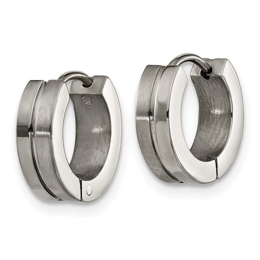 TBE123 Chisel Titanium Brushed and Polished 4mm Huggie Hoop Earrings