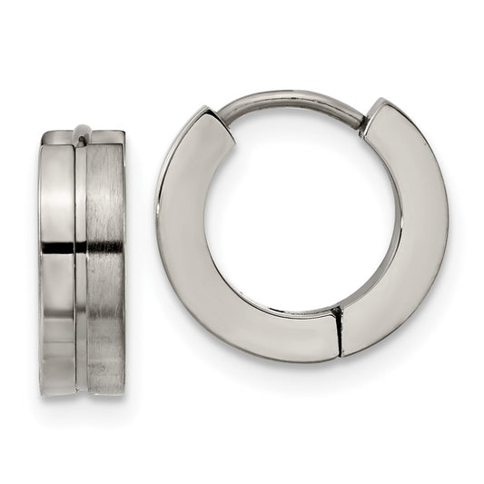 TBE123 Chisel Titanium Brushed and Polished 4mm Huggie Hoop Earrings