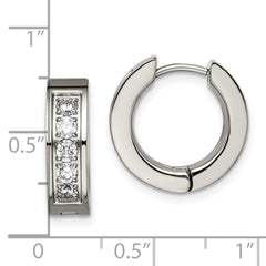 TBE1298 Chisel Titanium Polished CZ 5mm Hinged Hoop Earrings