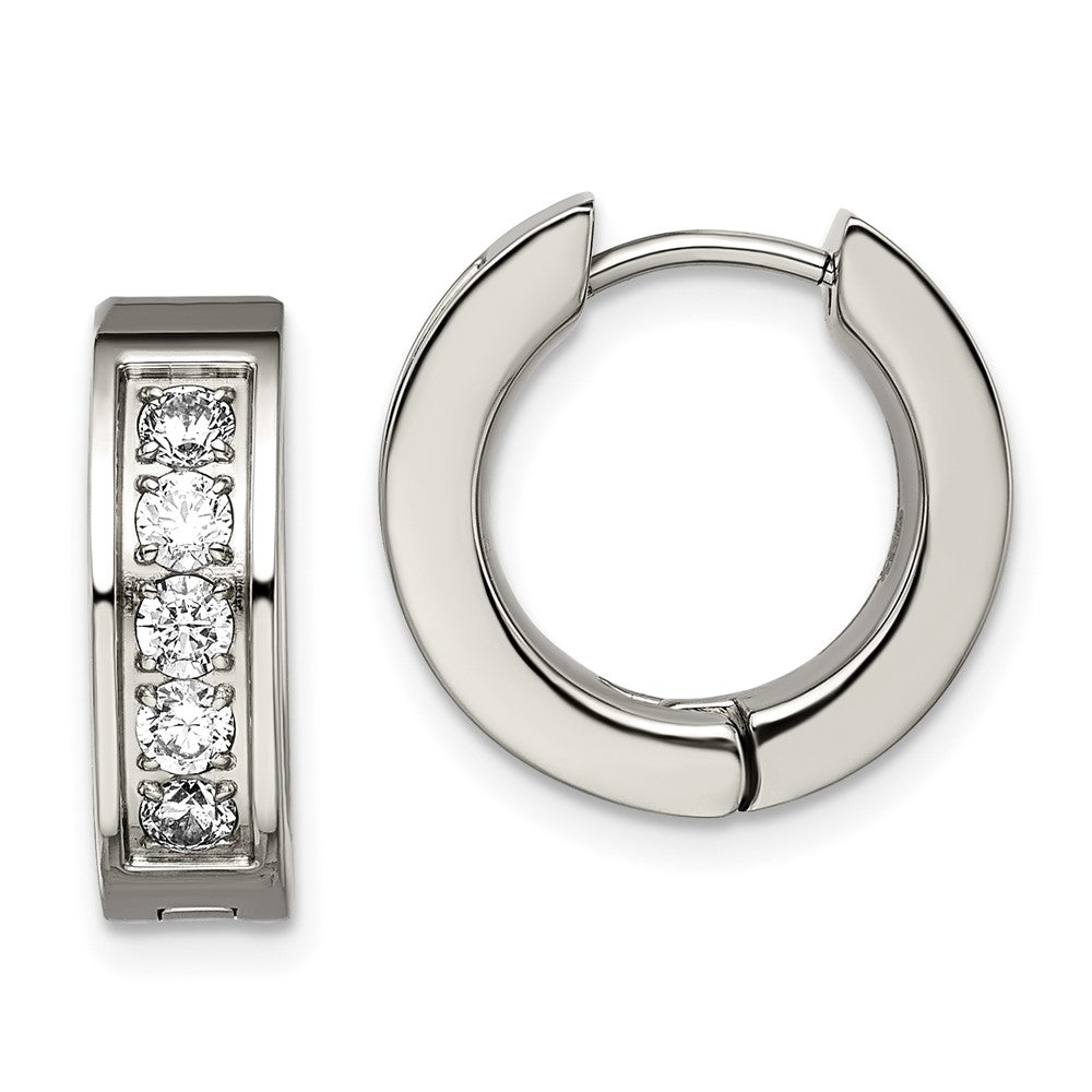TBE1298 Chisel Titanium Polished CZ 5mm Hinged Hoop Earrings
