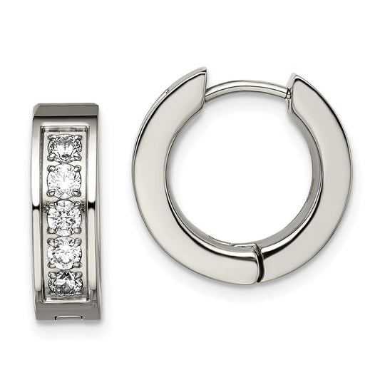 TBE1298 Chisel Titanium Polished CZ 5mm Hinged Hoop Earrings