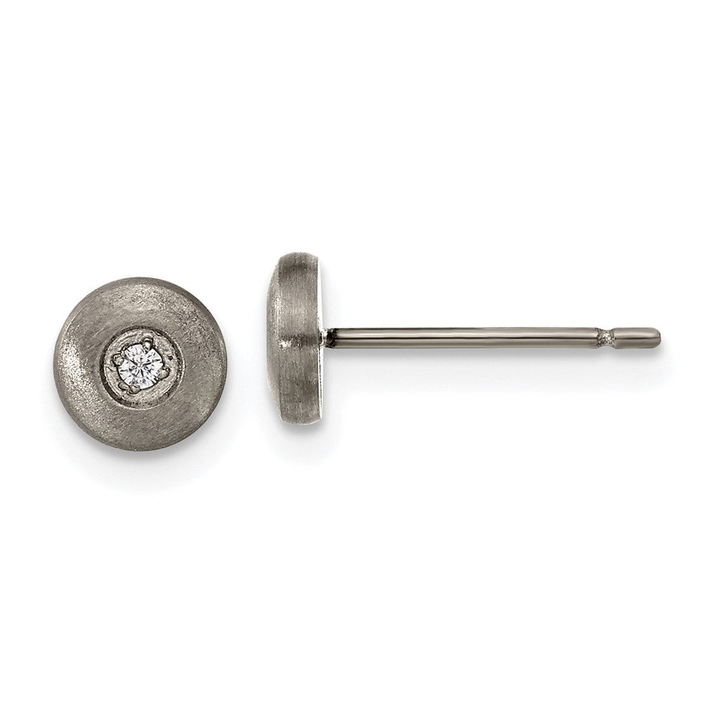 TBE132 Chisel Titanium Brushed CZ Post Earrings
