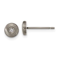 TBE132 Chisel Titanium Brushed CZ Post Earrings