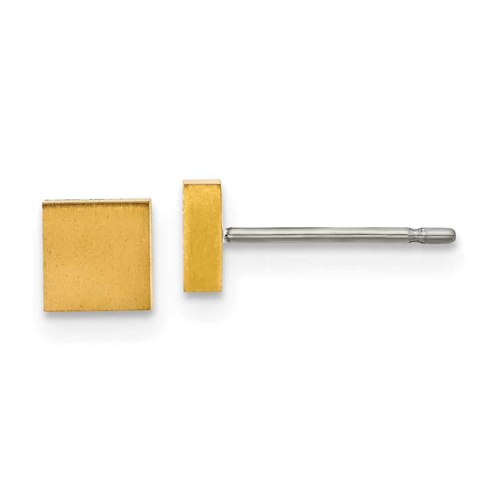 TBE134 Chisel Titanium Brushed Yellow IP-plated Square Post Earrings