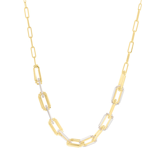 Two-tone Gold Diamond Cut/ Textured Paperclip Fashion Necklace