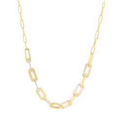 Two-tone Gold Diamond Cut/ Textured Paperclip Fashion Necklace