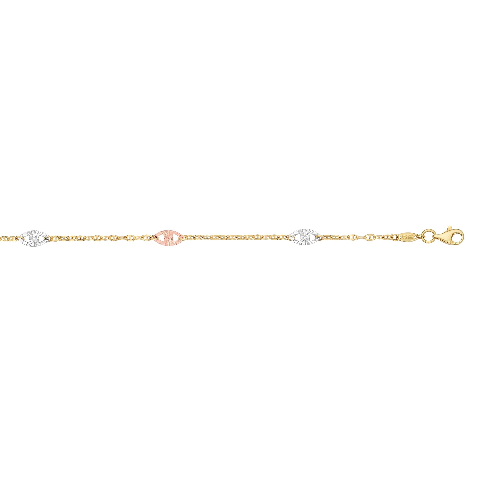 Parkplace Jewelers 14k-tri-color-gold-diamond-cut-anklet-tcank1444