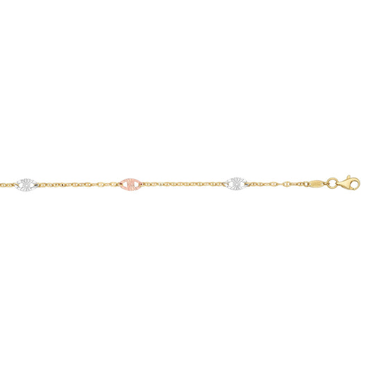 Parkplace Jewelers 14k-tri-color-gold-diamond-cut-anklet-tcank1444