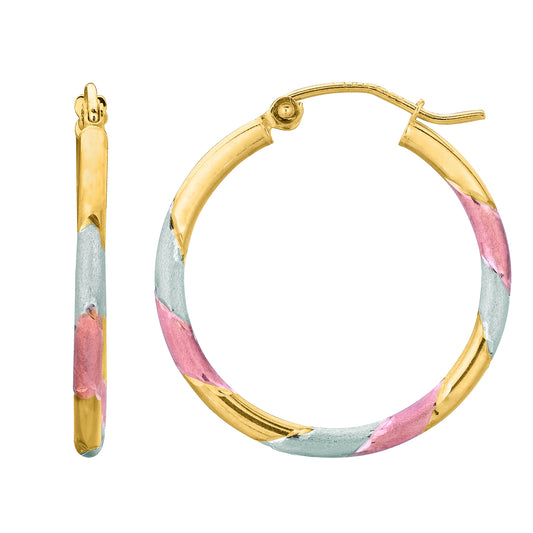 Tri-color Gold Polished Tonal Fashion Hoop Earring
