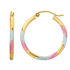 Tri-color Gold Polished Tonal Fashion Hoop Earring