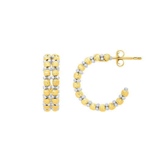 Two-tone Gold Diamond Cut/ Textured Pallina Beads Earring