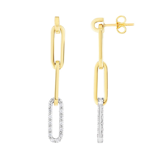 Yellow Gold Polished Diamond Paperclip Chain Earring