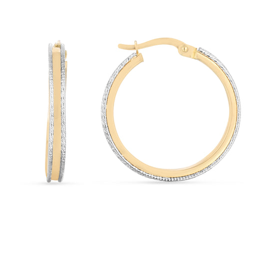 Two-tone Gold Diamond Cut/ Textured Fashion Hoop Earring