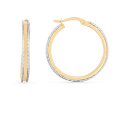Two-tone Gold Diamond Cut/ Textured Fashion Hoop Earring