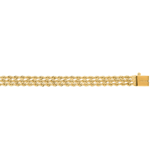 Royal Chain 14K Gold 5.9mm Triple Row Rope Chain Bracelet TR014