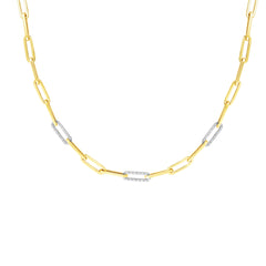 Yellow Gold Polished Diamond Paperclip Chain Necklace