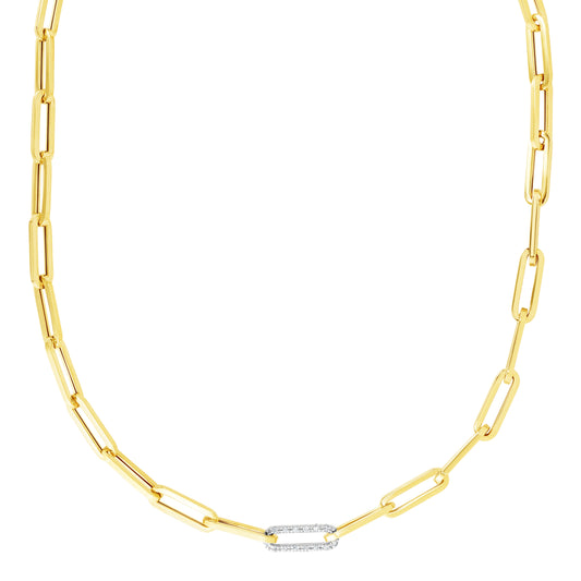 Yellow Gold Polished Diamond Paperclip Chain Bracelet