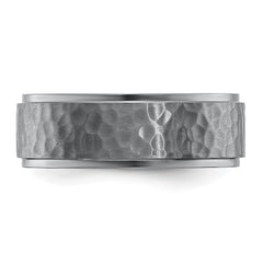 Chisel Tantalum Brushed and Polished Hammered Center 8mm Beveled Edge Band