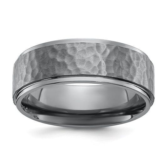 Chisel Tantalum Brushed and Polished Hammered Center 8mm Beveled Edge Band