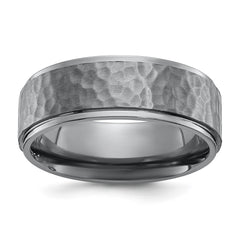 Chisel Tantalum Brushed and Polished Hammered Center 8mm Beveled Edge Band