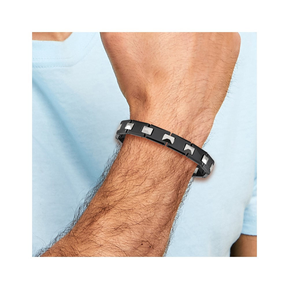 Chisel Tungsten and Black Ceramic Polished 8.5 inch Bracelet TUB128-8.5