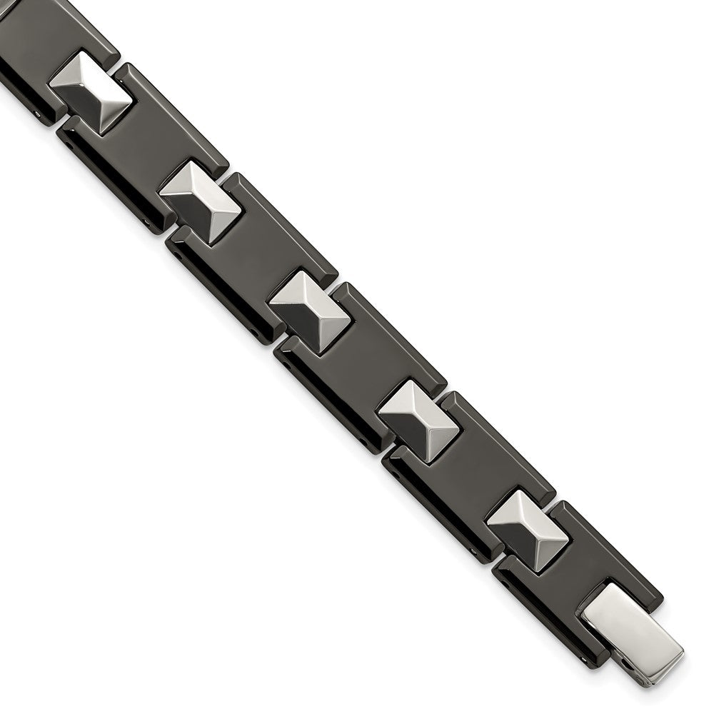 Chisel Tungsten and Black Ceramic Polished 8.5 inch Bracelet TUB128-8.5