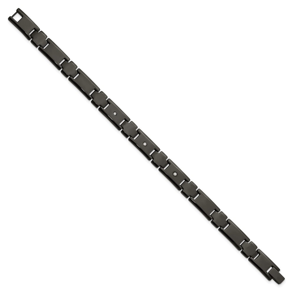 Chisel Tungsten Polished Black IP-plated 1/10 carat Diamond 9 inch Bracelet TUB129-9
