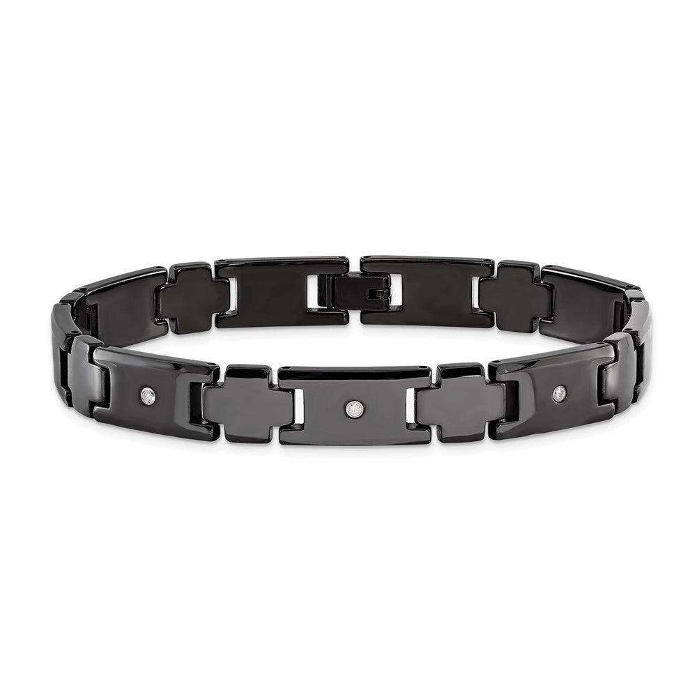 Chisel Tungsten Polished Black IP-plated 1/10 carat Diamond 9 inch Bracelet TUB129-9