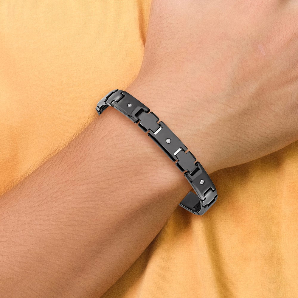 Chisel Tungsten Polished Black IP-plated 1/10 carat Diamond 9 inch Bracelet TUB129-9