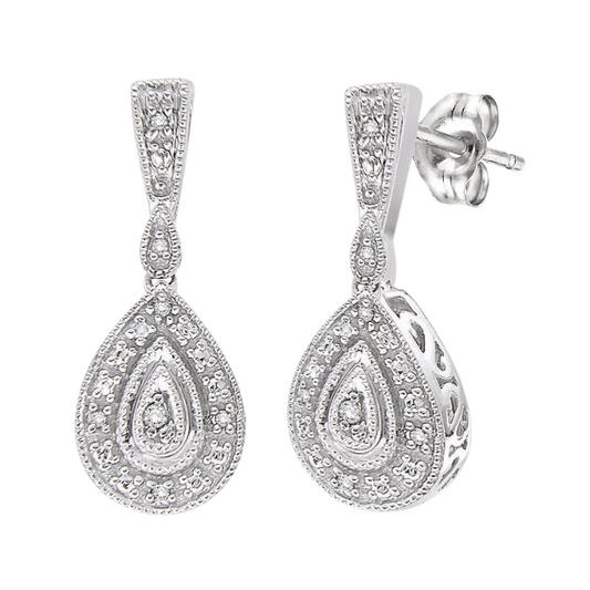 Silver Pear Shape Diamond Earrings