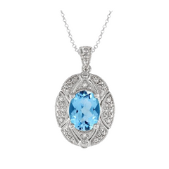 Silver Oval Shape Gemstone & Diamond Pendant
