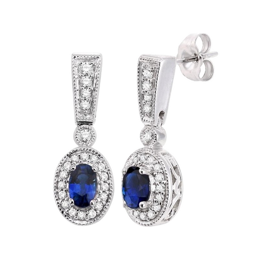 Oval Shape Gemstone & Halo Diamond Earrings