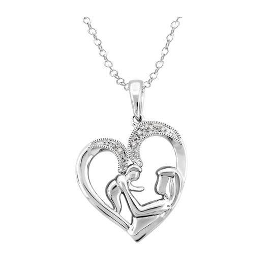Silver Heart Shape Mom & Child Diamond Fashion Pendant