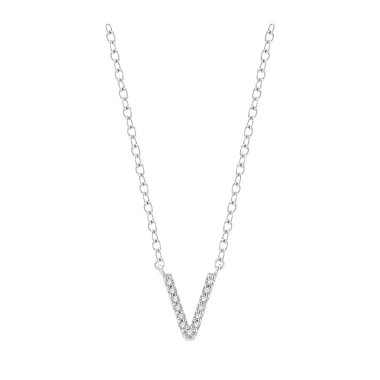 Block 'V' Initial Diamond Pendant