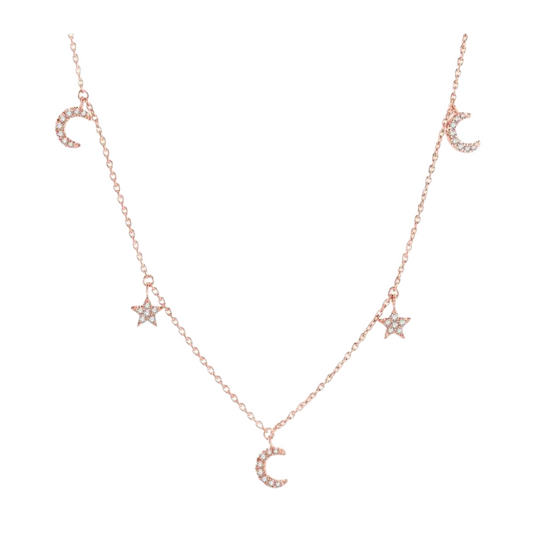 Star & Moon Diamond Station Necklace