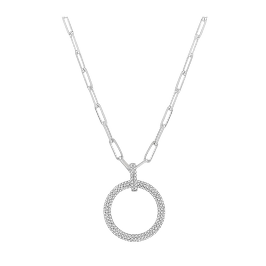 Pave-Set Circle Paper Clip Diamond Fashion Pendant