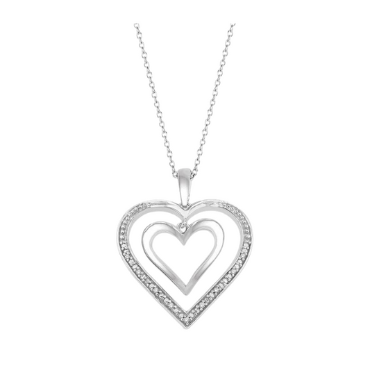 Silver Double Heart Shape Diamond Fashion Pendant