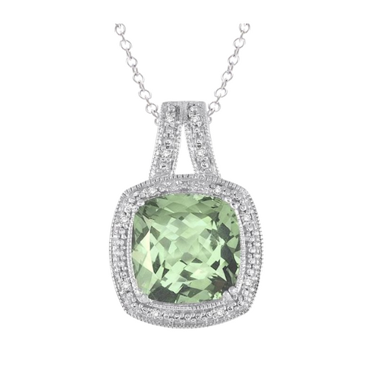 Silver Cushion Shape Gemstone & Diamond Pendant