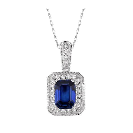 Emerald Shape Gemstone & Halo Diamond Pendant