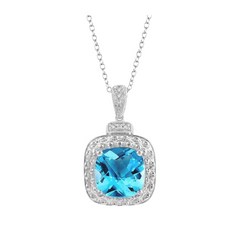 Silver Cushion Shape Gemstone & Diamond Pendant