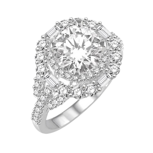 Round Shape Semi-Mount Halo Diamond Engagement Ring