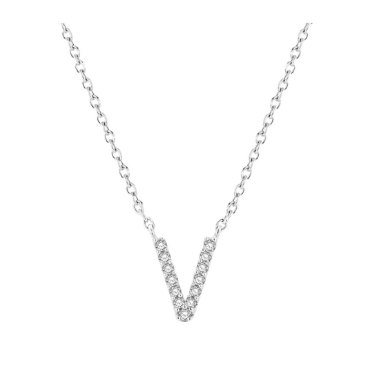 Block 'V' Initial Diamond Pendant