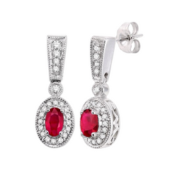 Oval Shape Gemstone & Halo Diamond Earrings