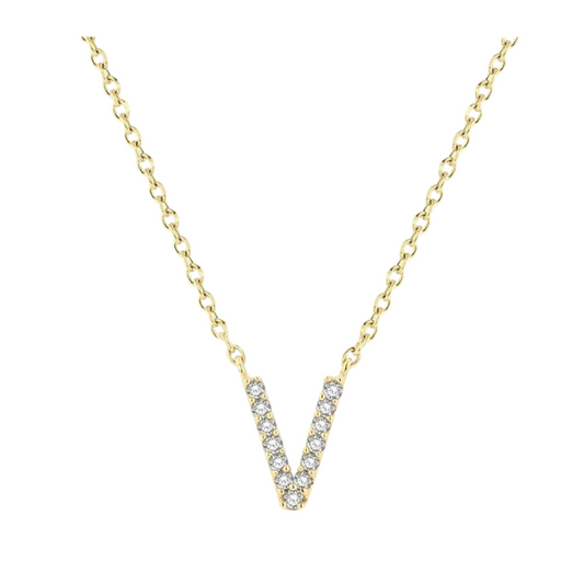 Block 'V' Initial Diamond Pendant