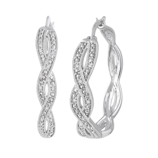 Silver Twisted Diamond Fashion Hoop Earrings