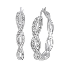 Silver Twisted Diamond Fashion Hoop Earrings